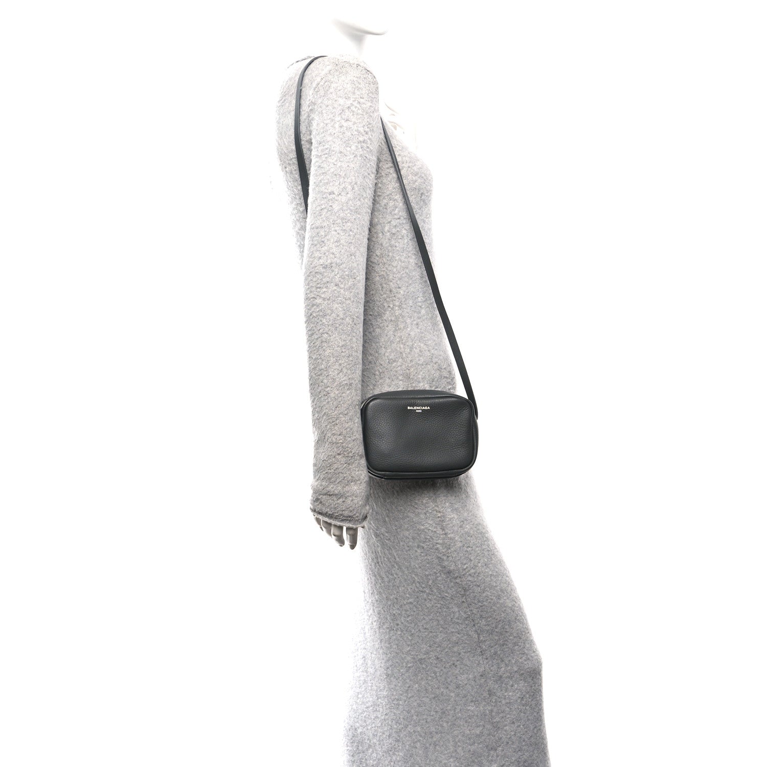 Balenciaga Calfskin Logo XS Everyday Camera Bag Gris Fossile