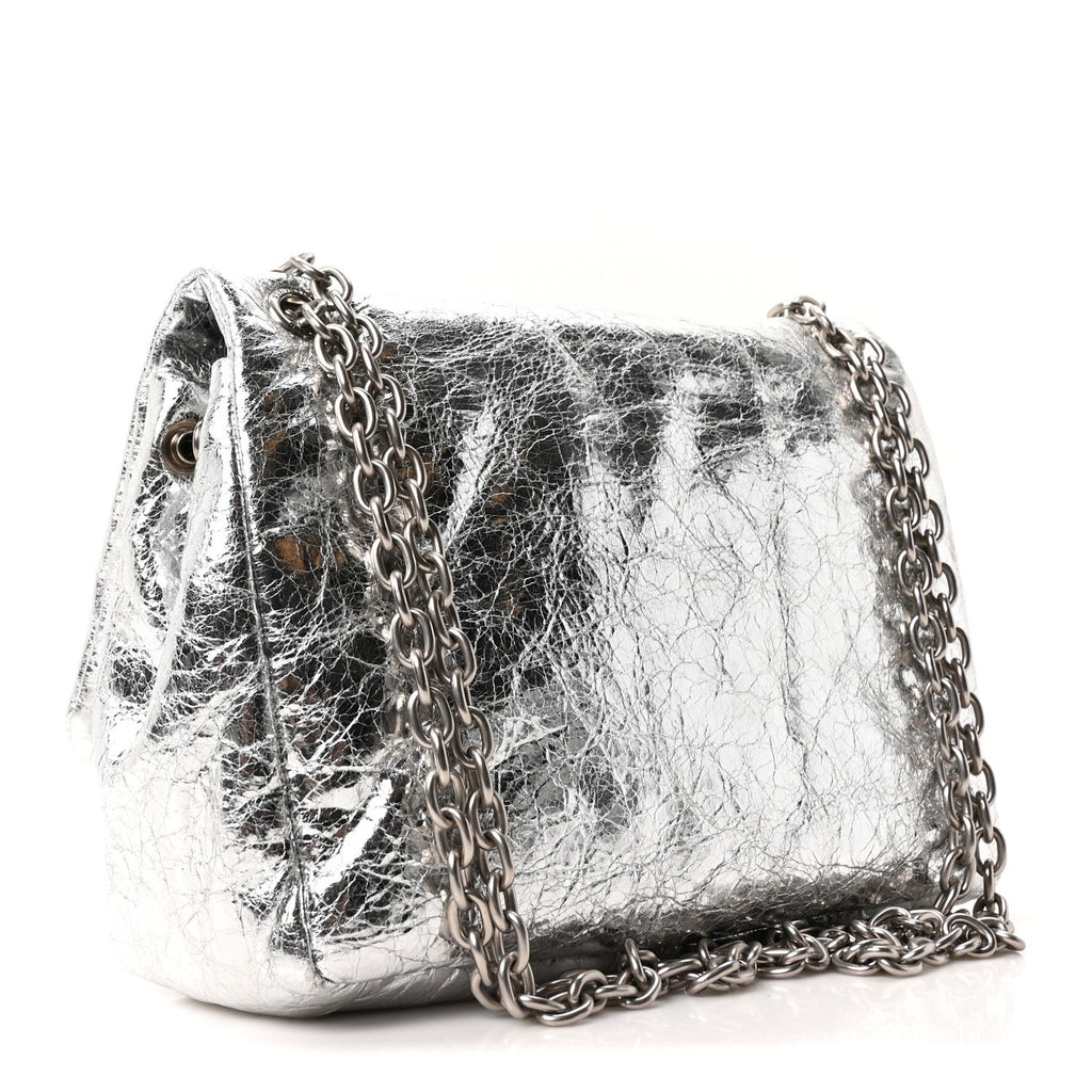 Balenciaga Metallized Arena Calfskin MIni Monaco Chain Shoulder Bag Silver