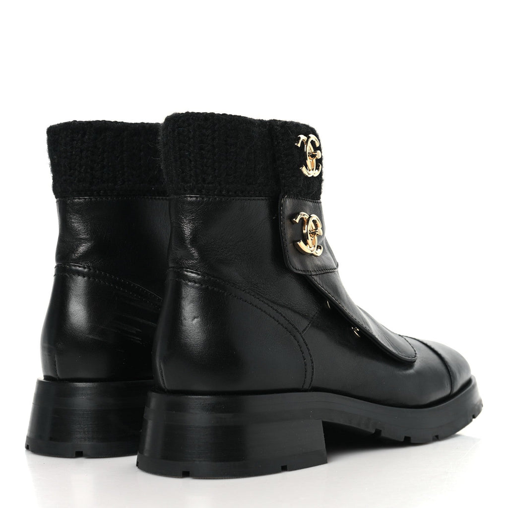 Chanel Calfskin Knit CC Short Boots 41 Black