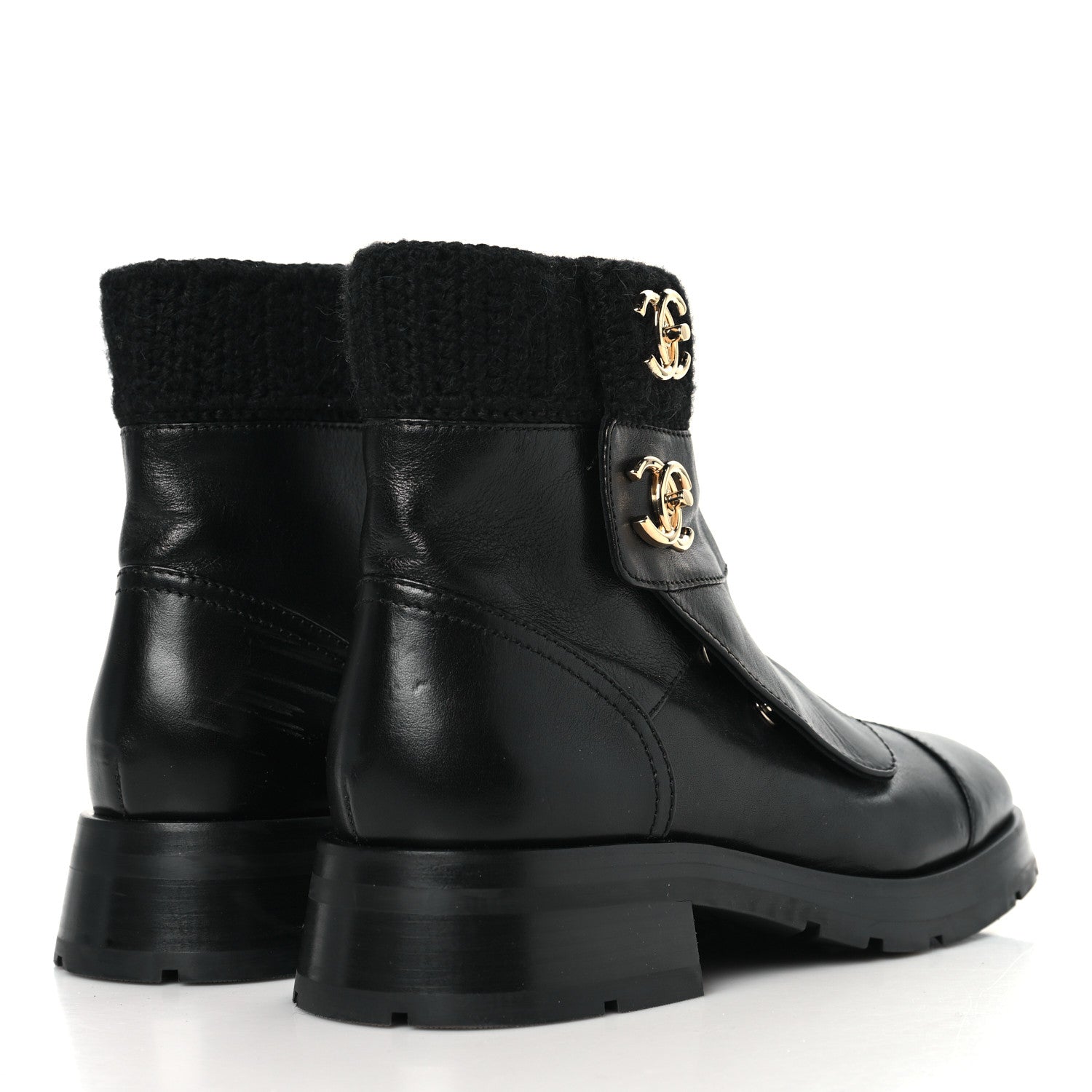 Chanel Calfskin Knit CC Short Boots 41 Black