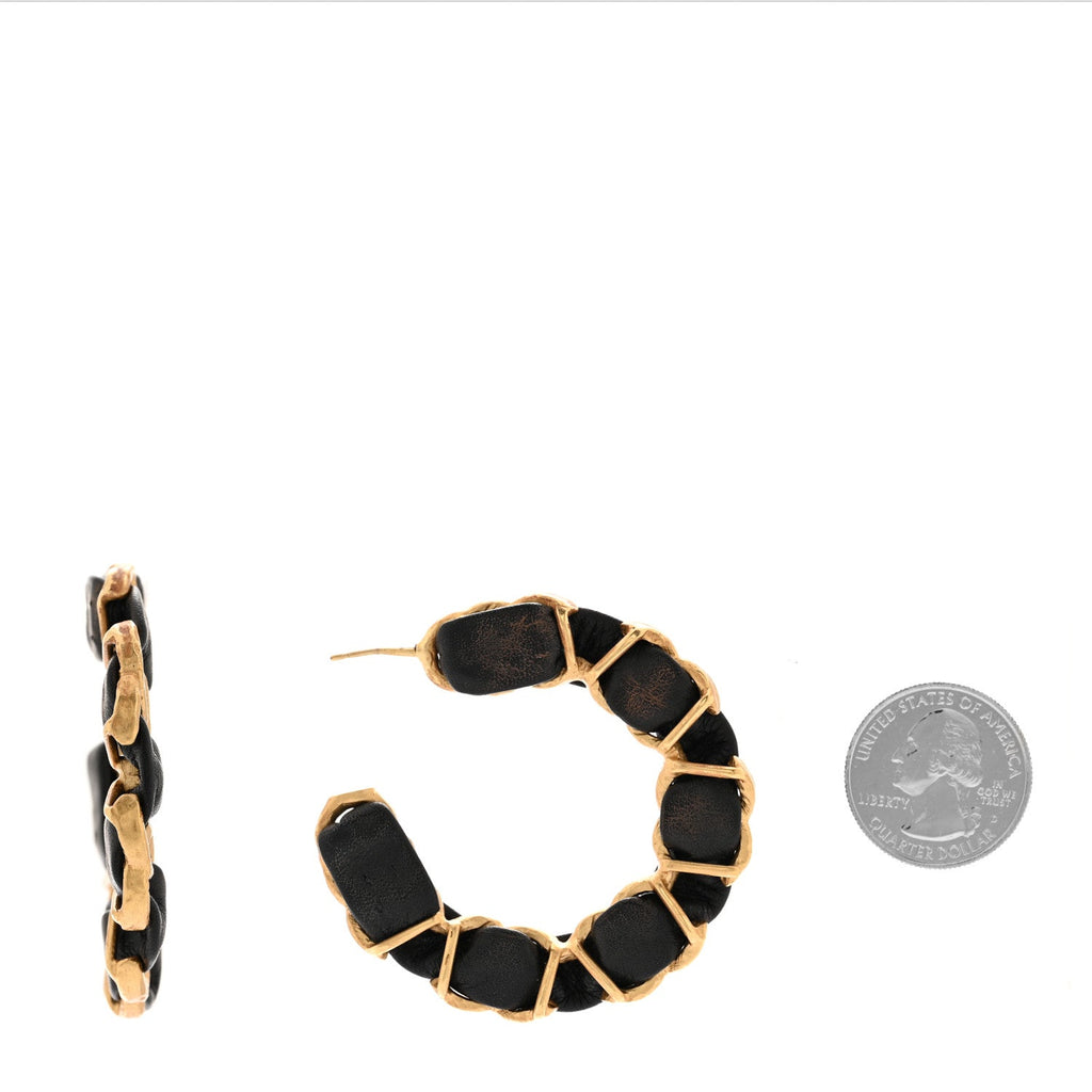 Chanel Lambskin CC Chain Hoop Earrings Gold Black
