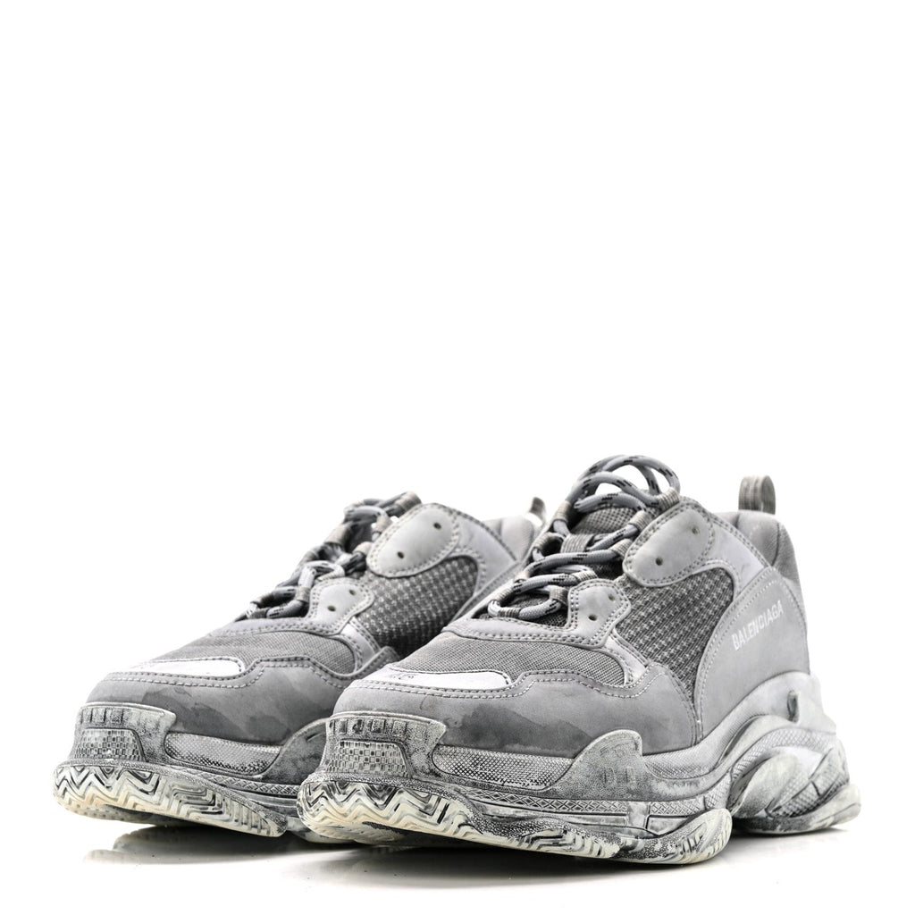Balenciaga Fabric Mesh Dyed Mens Triple S Sneakers 45 Grey