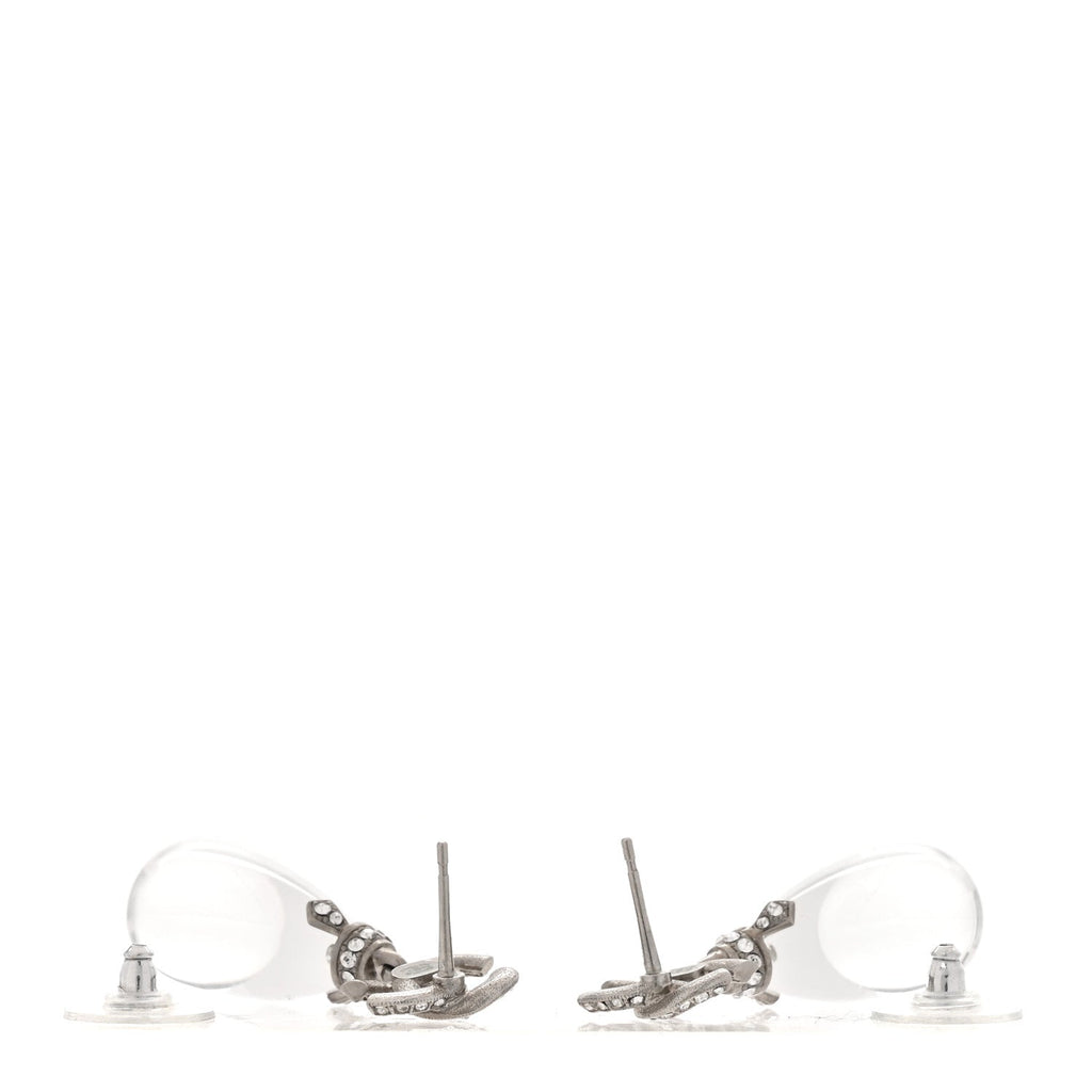 Chanel Ruthenium Crystal CC Drop Earrings Silver