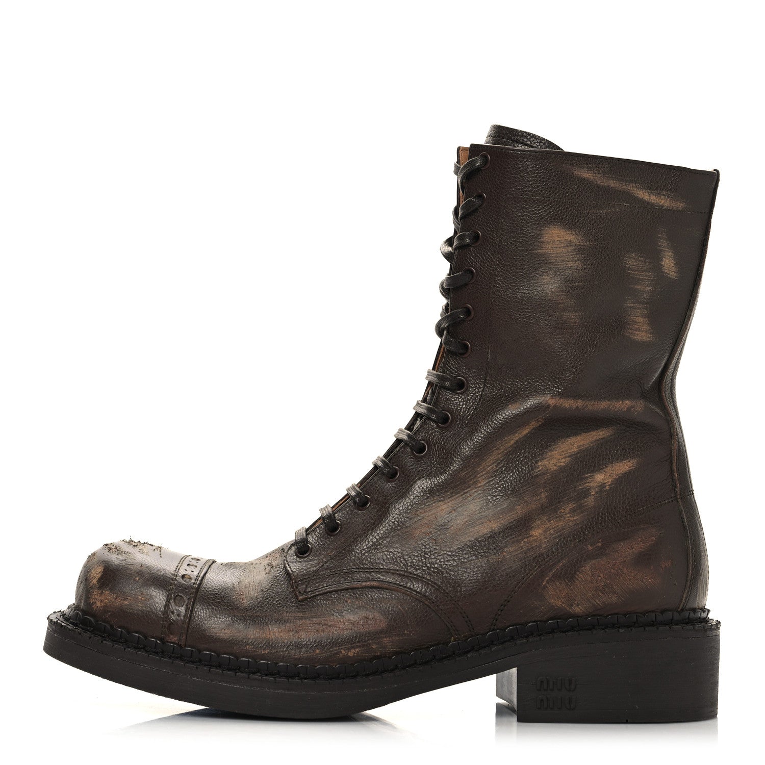 Miu Miu Antic Calfskin Laced Booties 40 Cacao