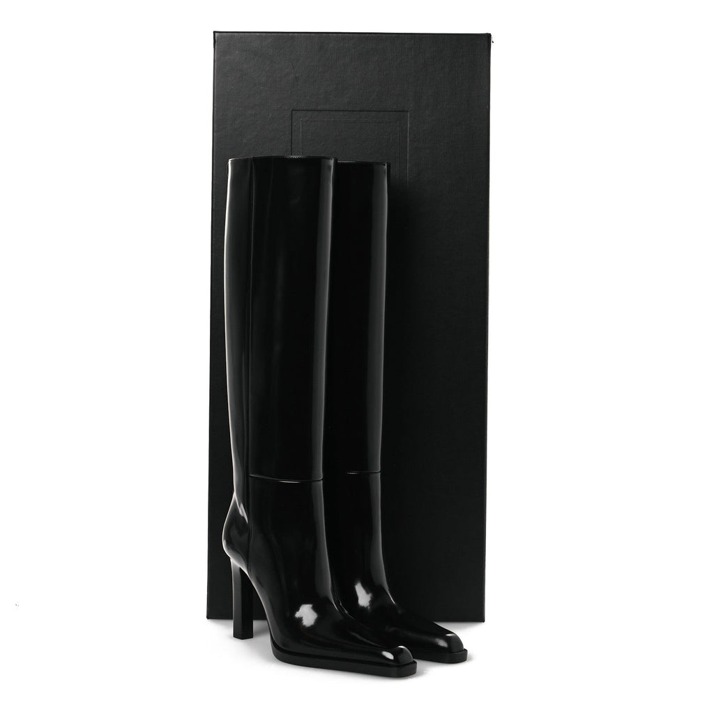 Saint Laurent Vitello Marilyn Nina 95 Knee High Boots 38 Black
