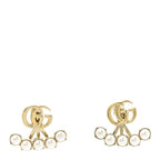 Gucci Metal Pearl Double G Drop Earrings Gold