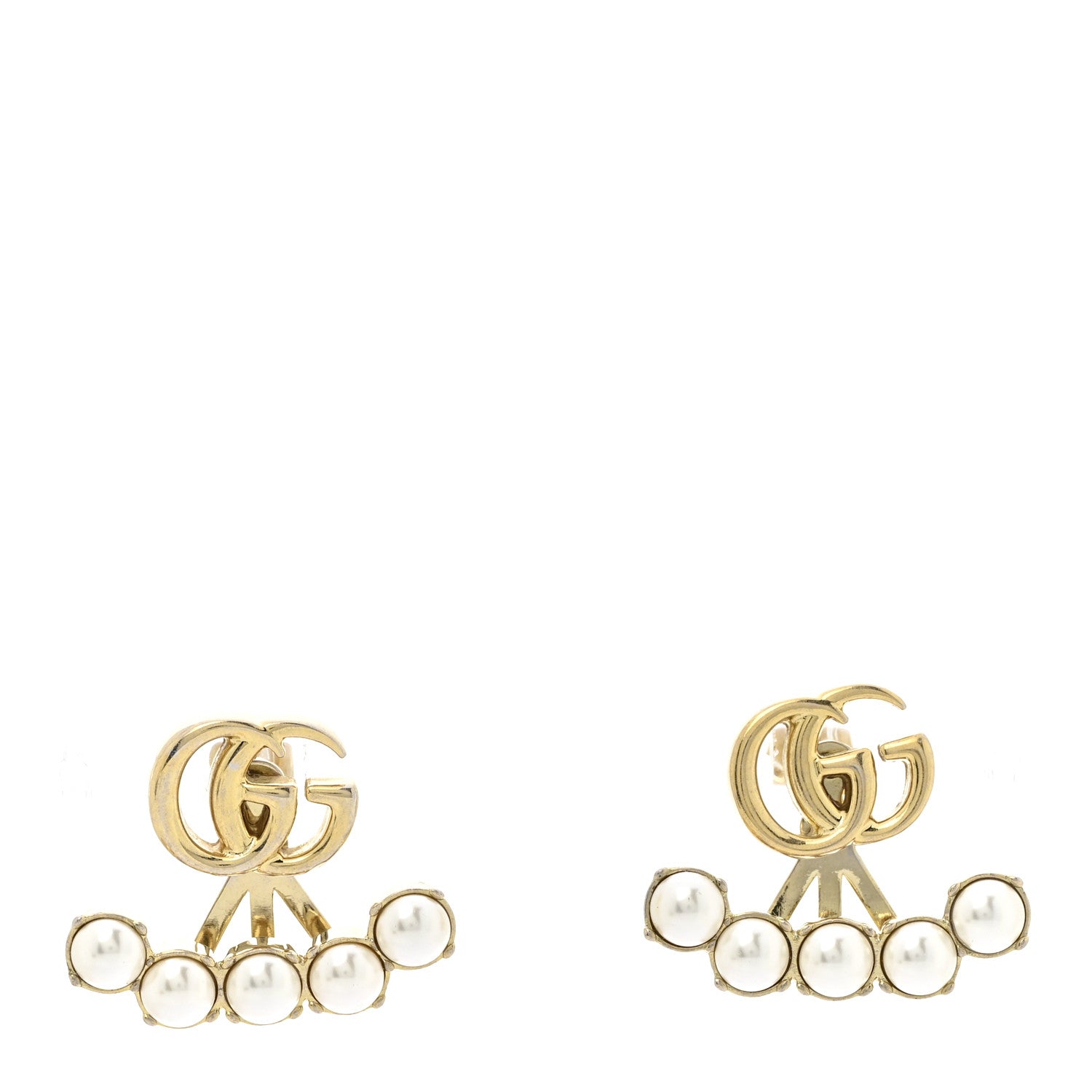 Gucci Metal Pearl Double G Drop Earrings Gold