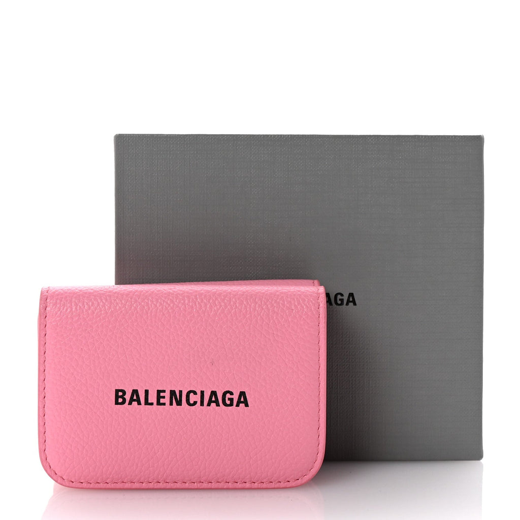 Balenciaga Calfskin Logo Everyday Mini Wallet Pink