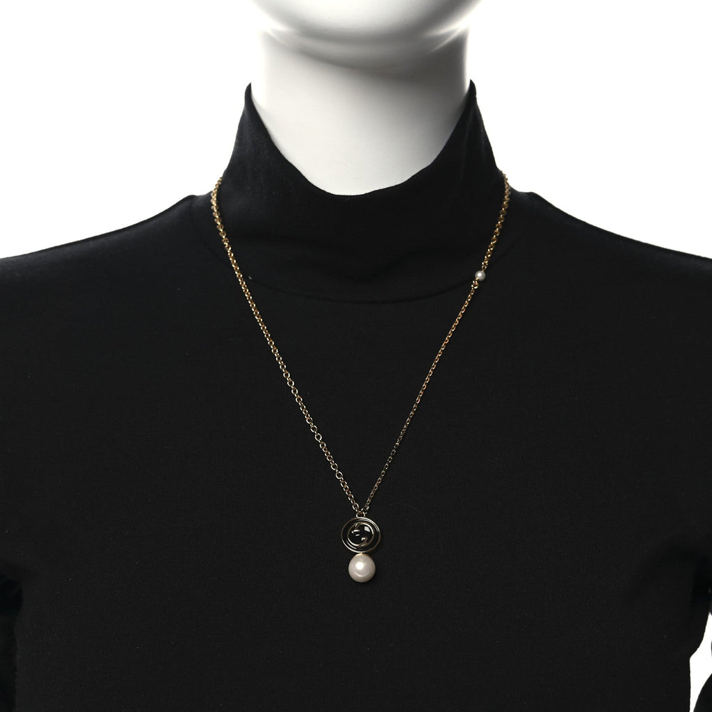 Gucci Metal Enamel Blondie Pendant Necklace Gold Black