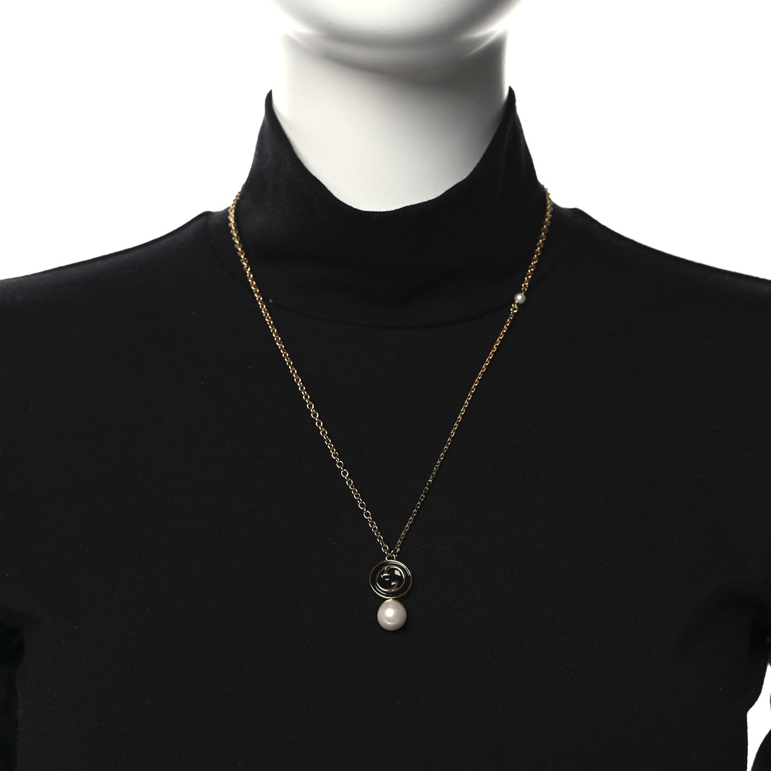 Gucci Metal Enamel Blondie Pendant Necklace Gold Black