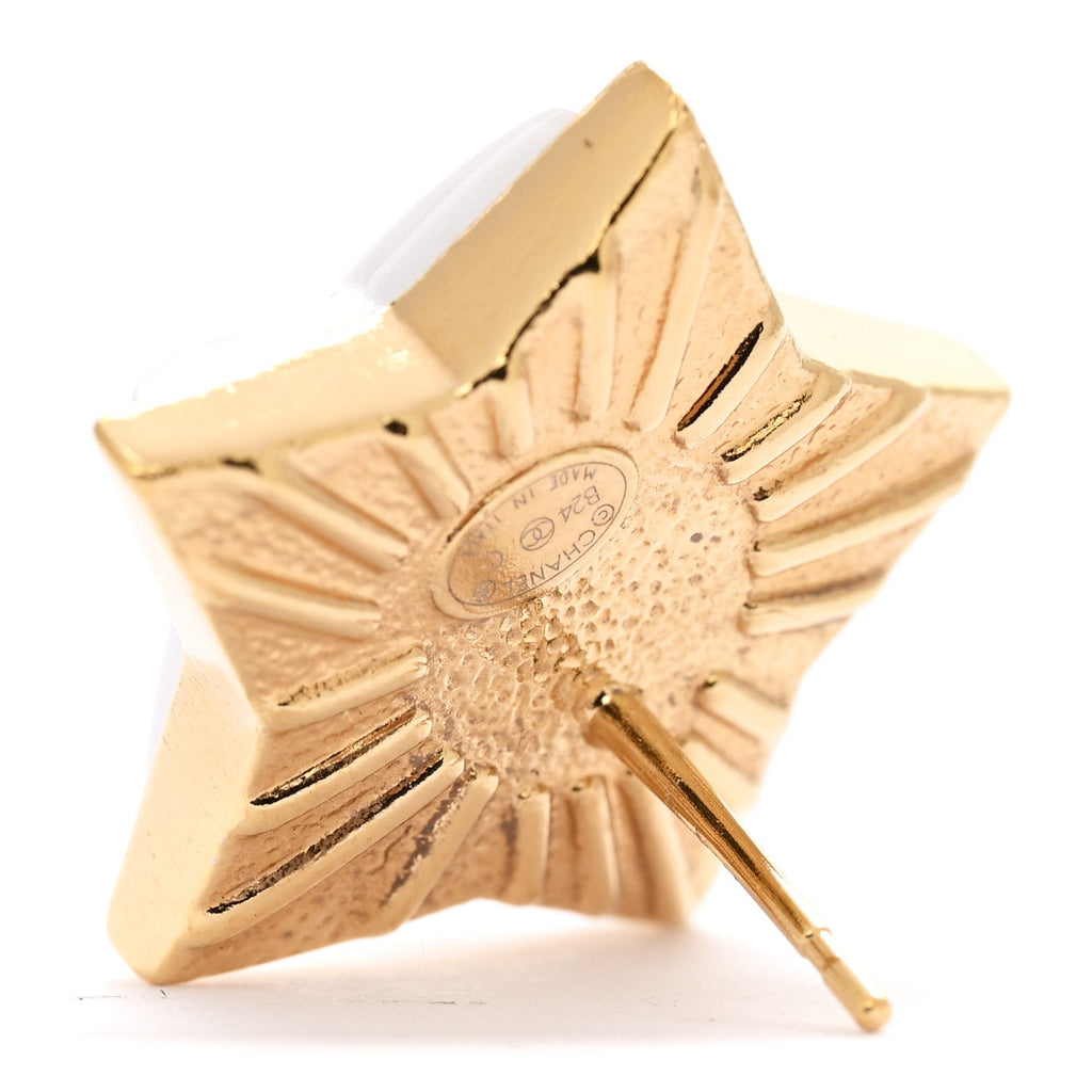 Chanel Pearl Crystal CC Star Earrings Gold