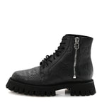 Gucci Calfskin Embossed Monogram Mens Lace Up Ankle Boots 7 Black