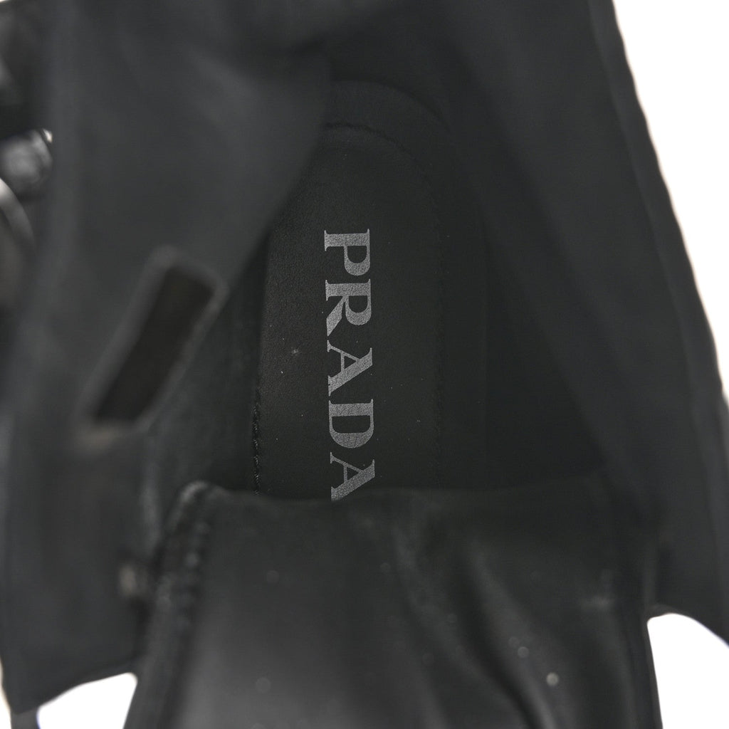 Prada Spazzolato Rois Nylon Metal Triangle Logo Monolith Pouch Pocket 55mm Boots 36.5 Black