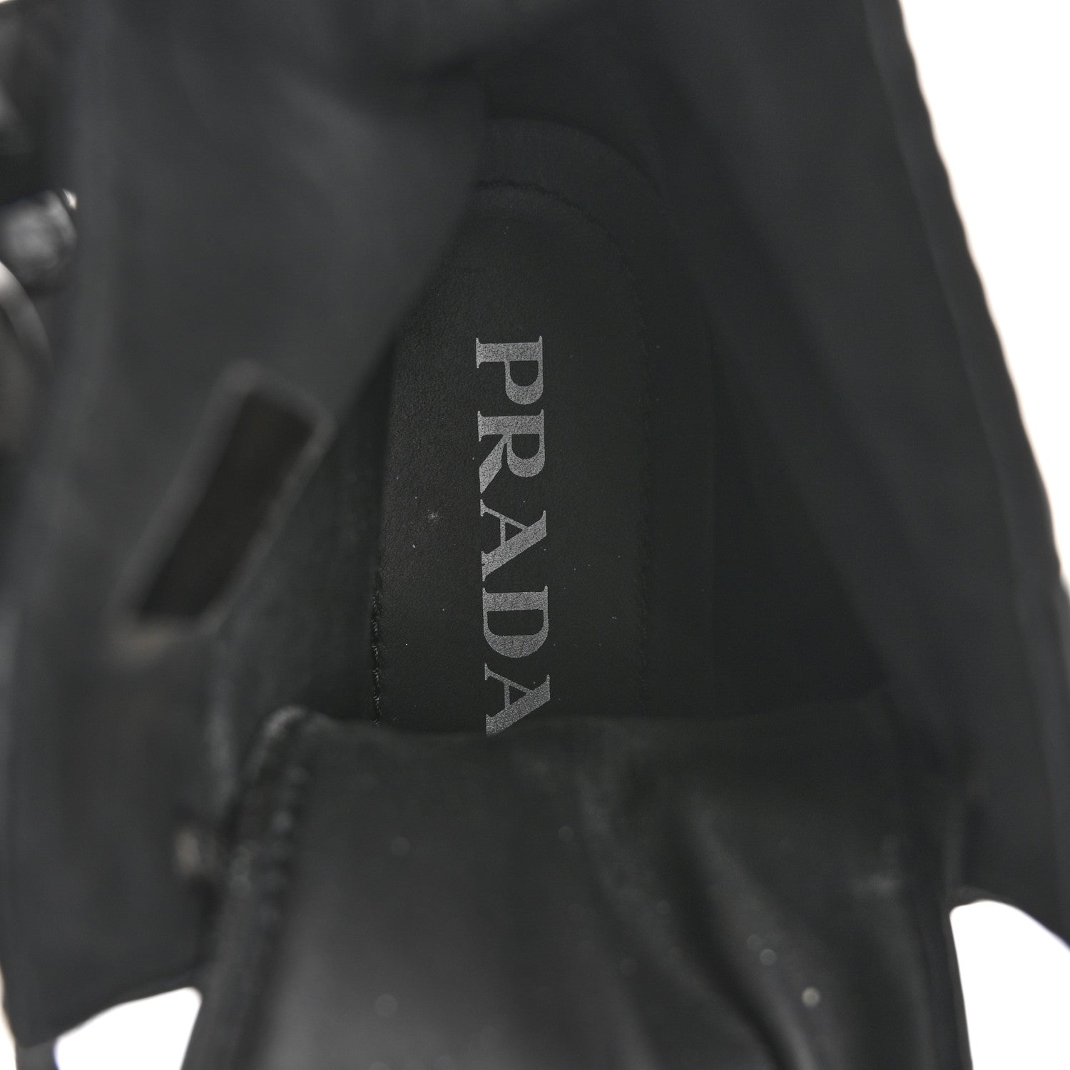 Prada Spazzolato Rois Nylon Metal Triangle Logo Monolith Pouch Pocket 55mm Boots 36.5 Black