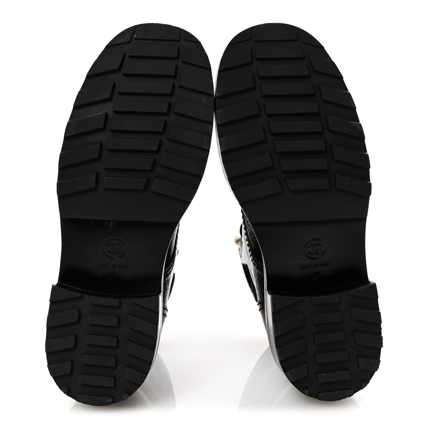 Chanel Shiny Calfskin Velvet Pearl Combat Short Boots 37 Black