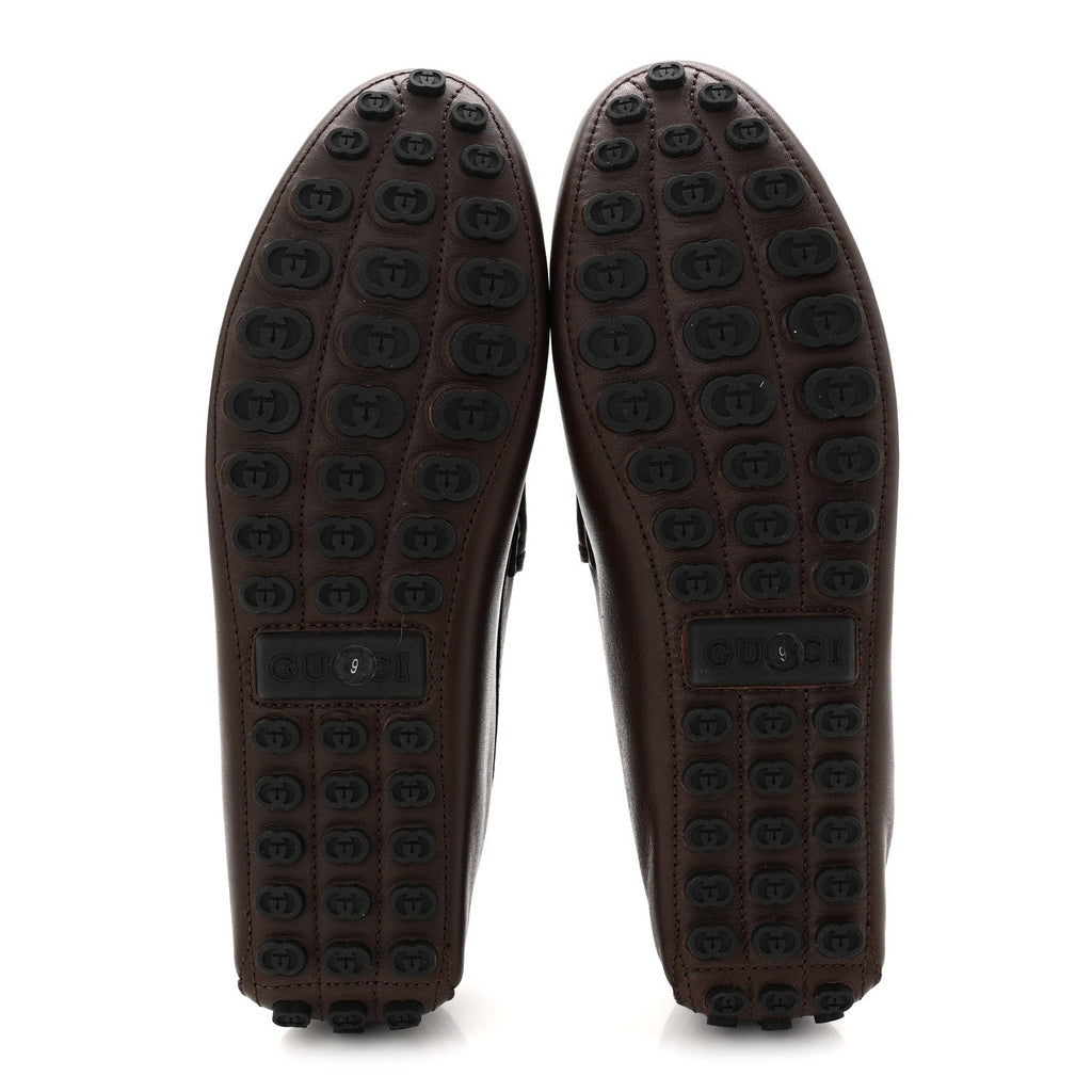 Gucci Soft Clove Calfskin Mens Horsebit Driver Loafers 9 Cocoa