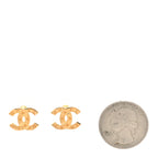 Chanel Metal CC Paris Button Stud Earrings Gold