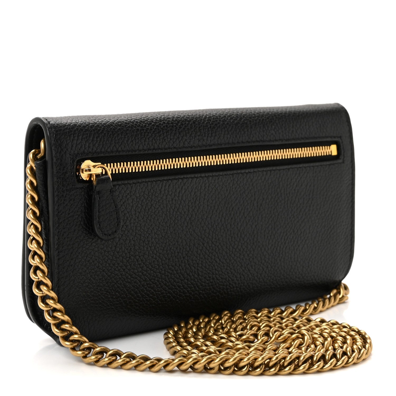 Balenciaga Grained Calfskin Logo Cash Phone Holder Wallet On Chain Black