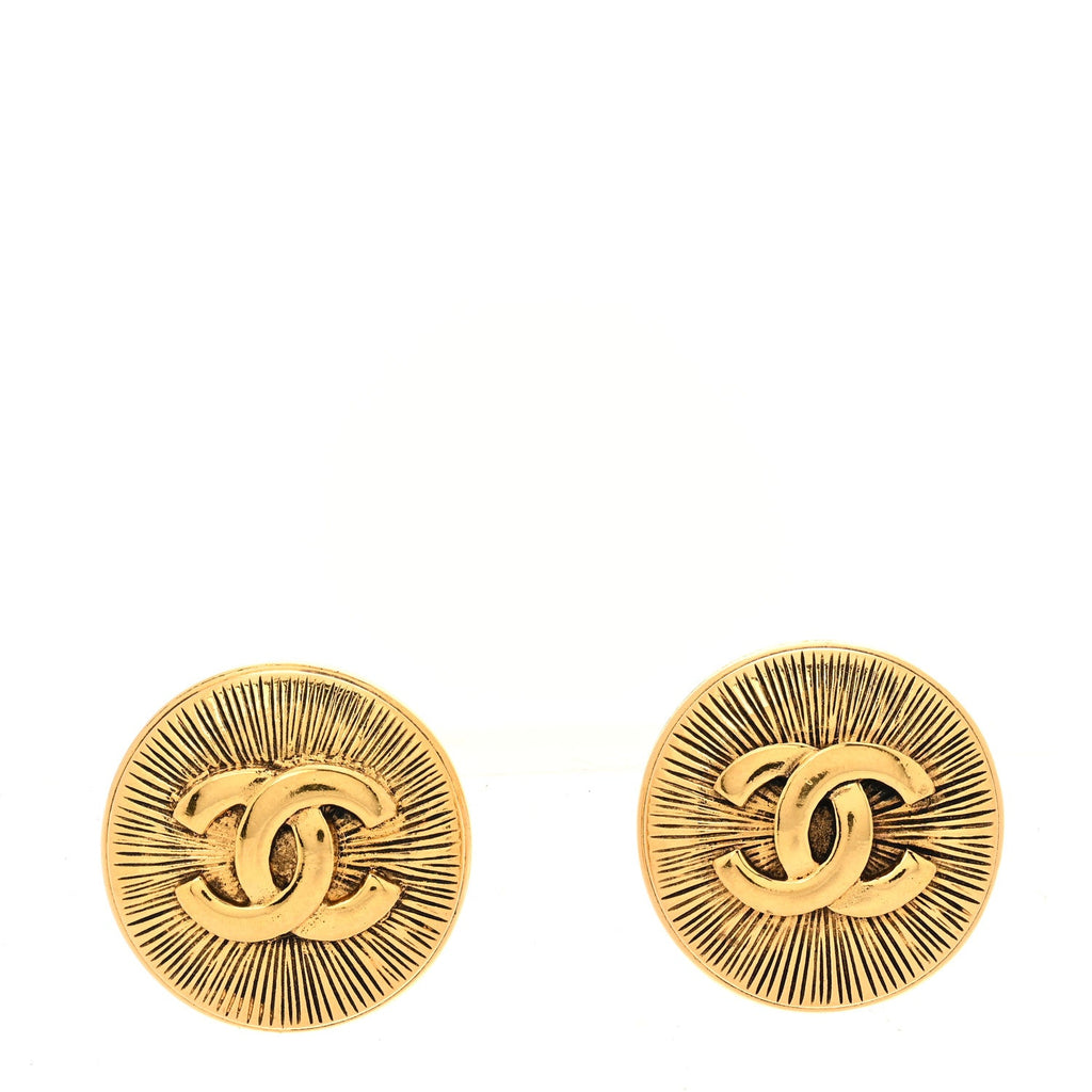 Chanel CC Button Clip On Earrings Gold