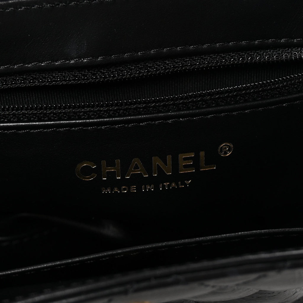 Chanel Shiny Aged Calfskin Quilted Nano Kelly Shopper Black