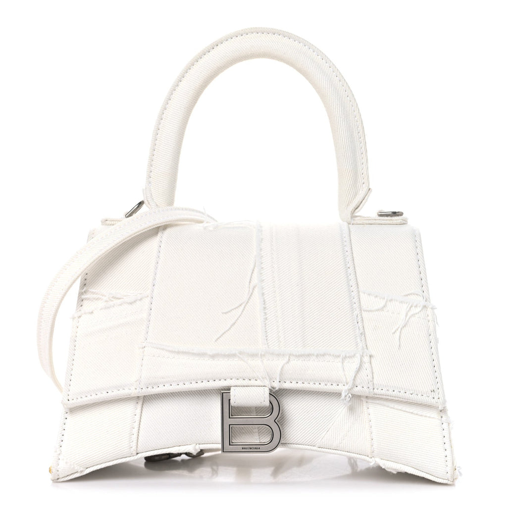 Balenciaga Denim Patchwork Small Hourglass Top Handle Bag White