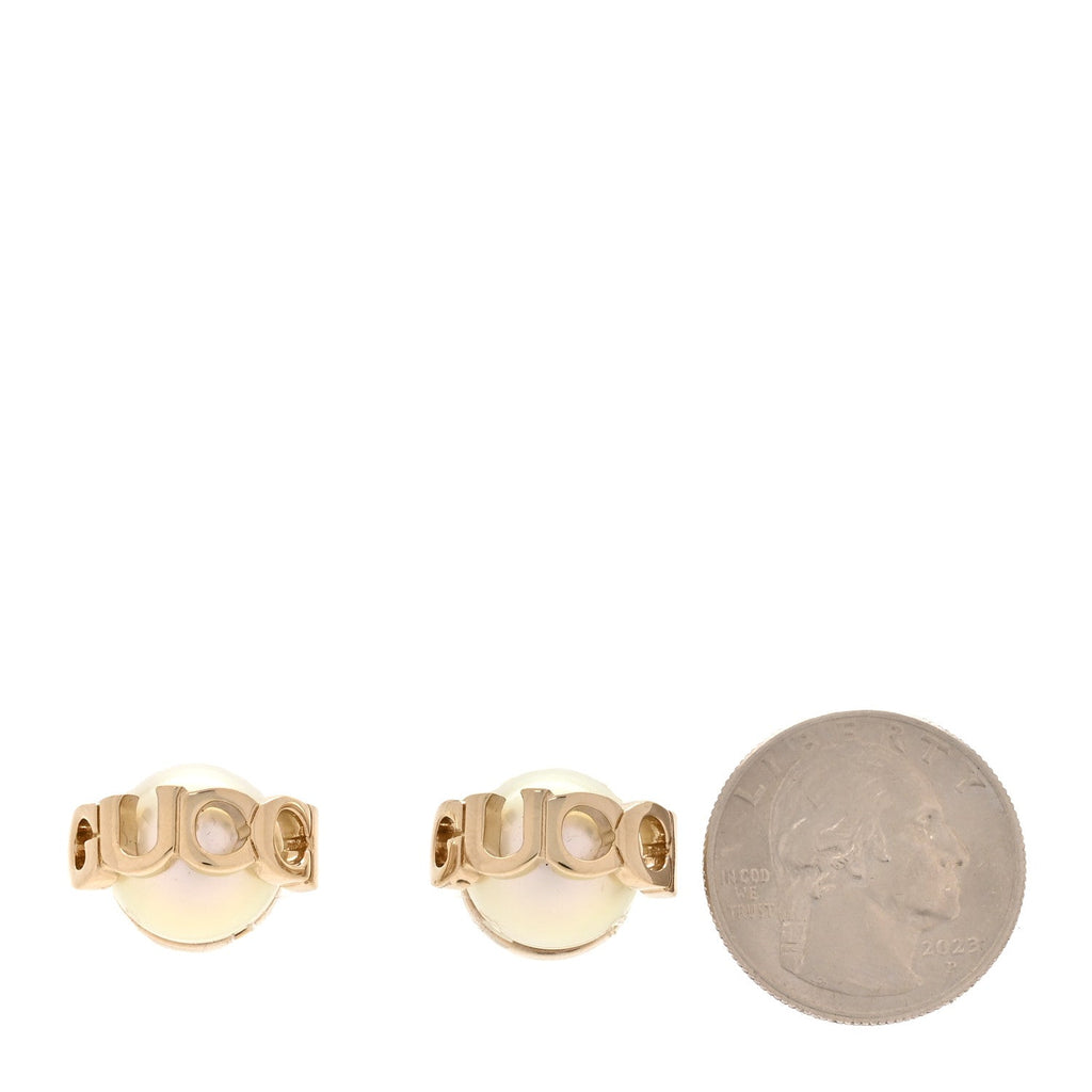 Gucci Metal Pearl Logo Magnetic Earrings Gold