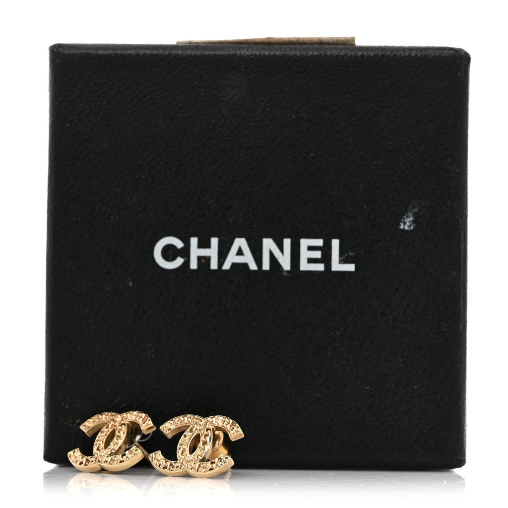 Chanel Metal Textured CC Earrings Gold