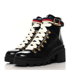 Gucci Calfskin Sylvie Web Lace Up Combat Boots 35 Black
