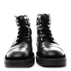 Chanel Shiny Calfskin Velvet Pearl Combat Short Boots 39 Black