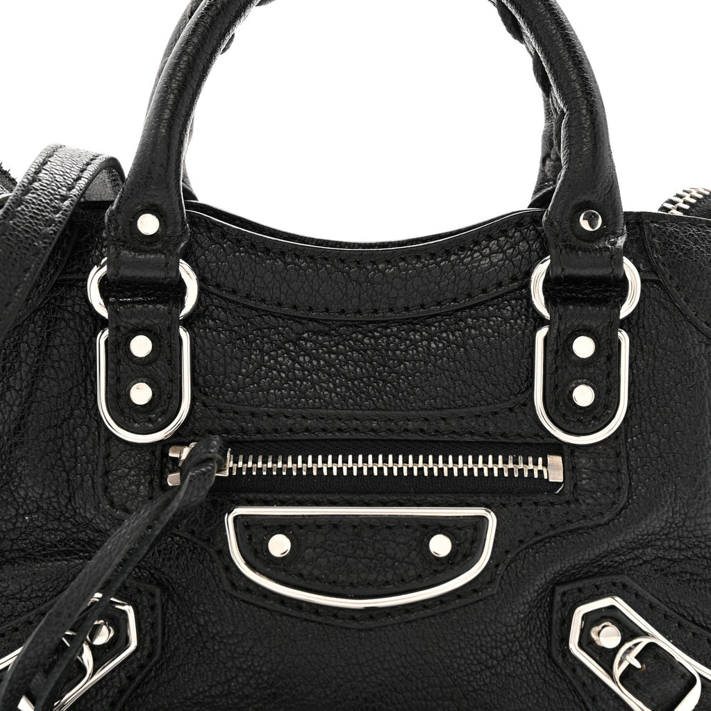 Balenciaga Chevre Silver Metallic Edge Hardware Nano City Black
