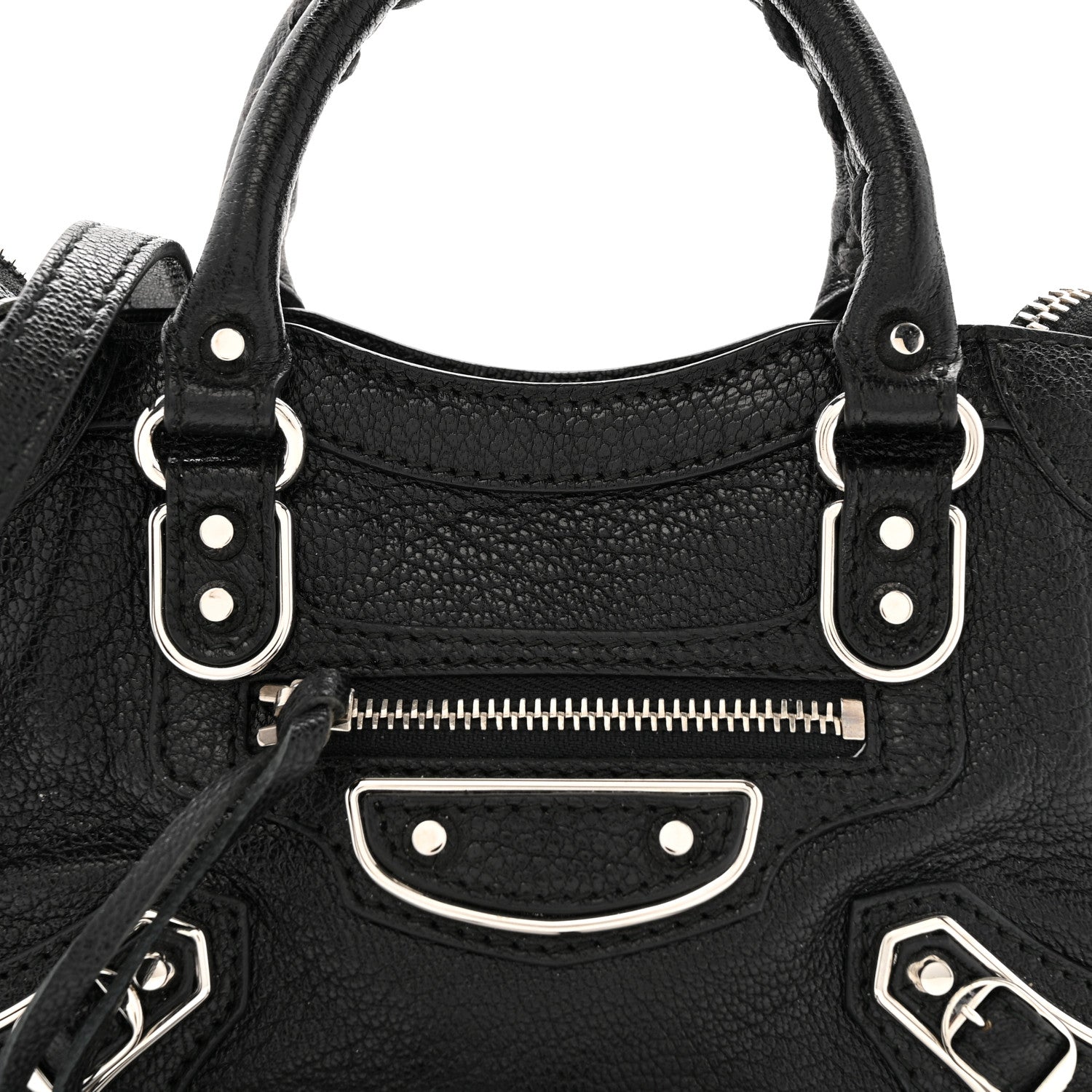 Balenciaga Chevre Silver Metallic Edge Hardware Nano City Black