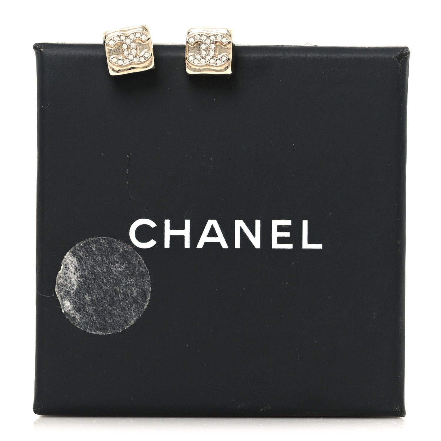 Chanel Metal Crystal Mini Square CC Earrings Gold