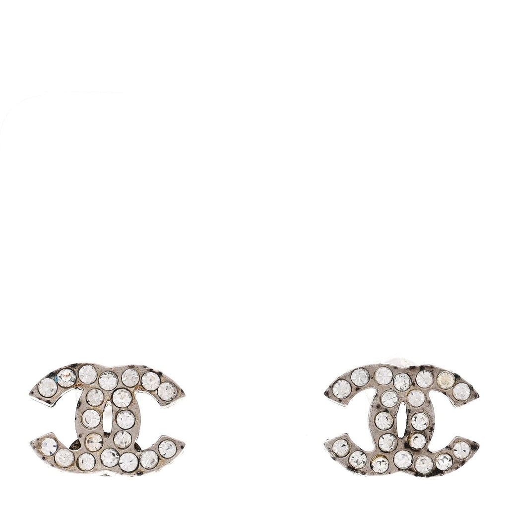Chanel Crystal Mini CC Earrings Silver