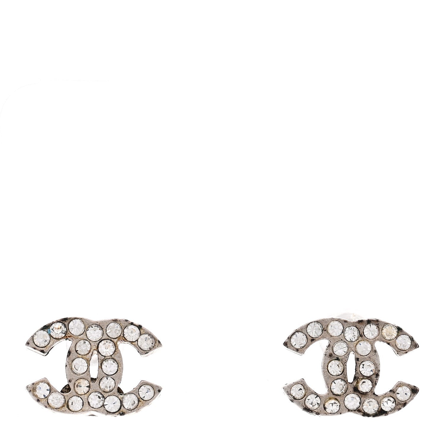 Chanel Crystal Mini CC Earrings Silver