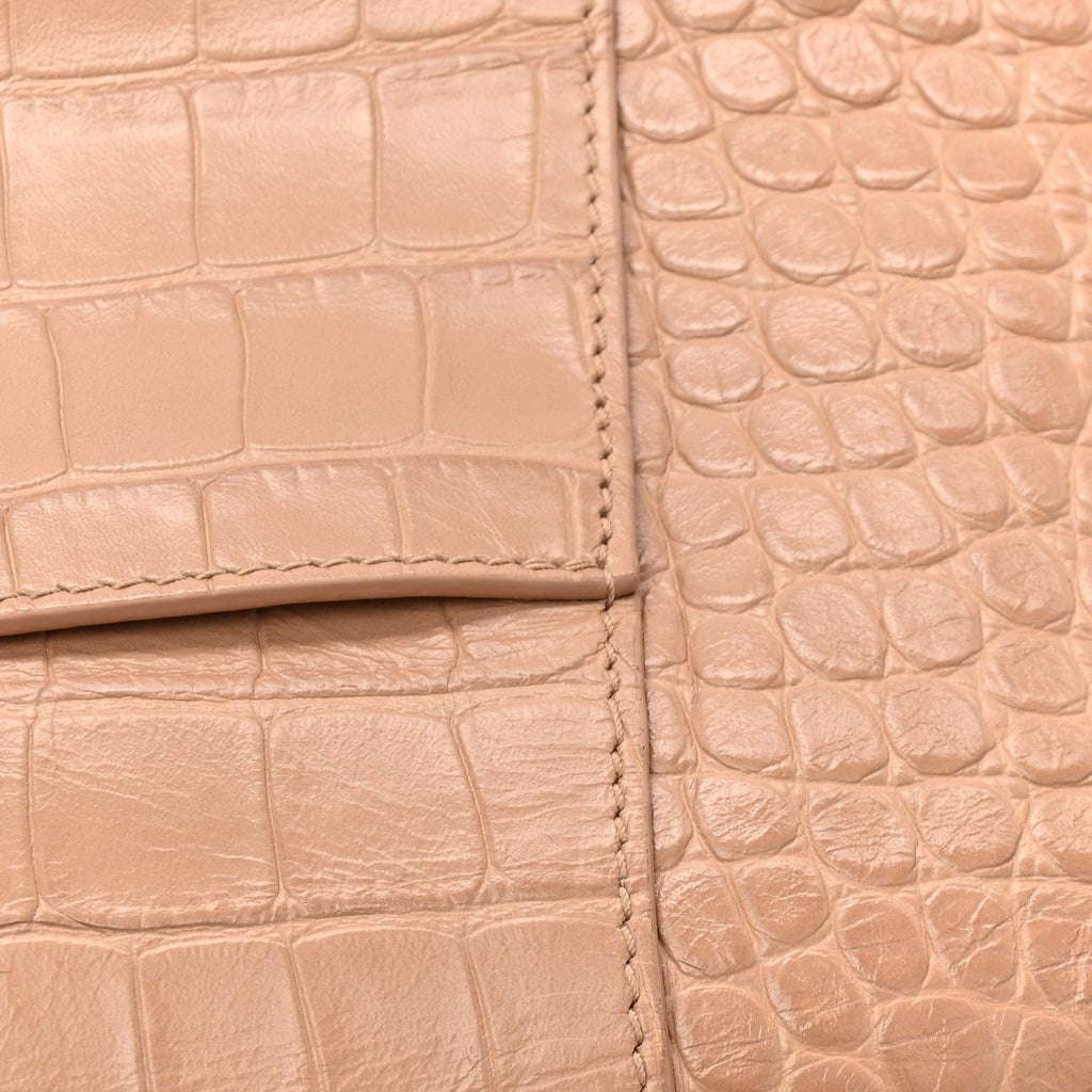 Balenciaga Extra Supple Calfskin Crocodile Embossed Small Downtown Shoulder Bag Nude Beige
