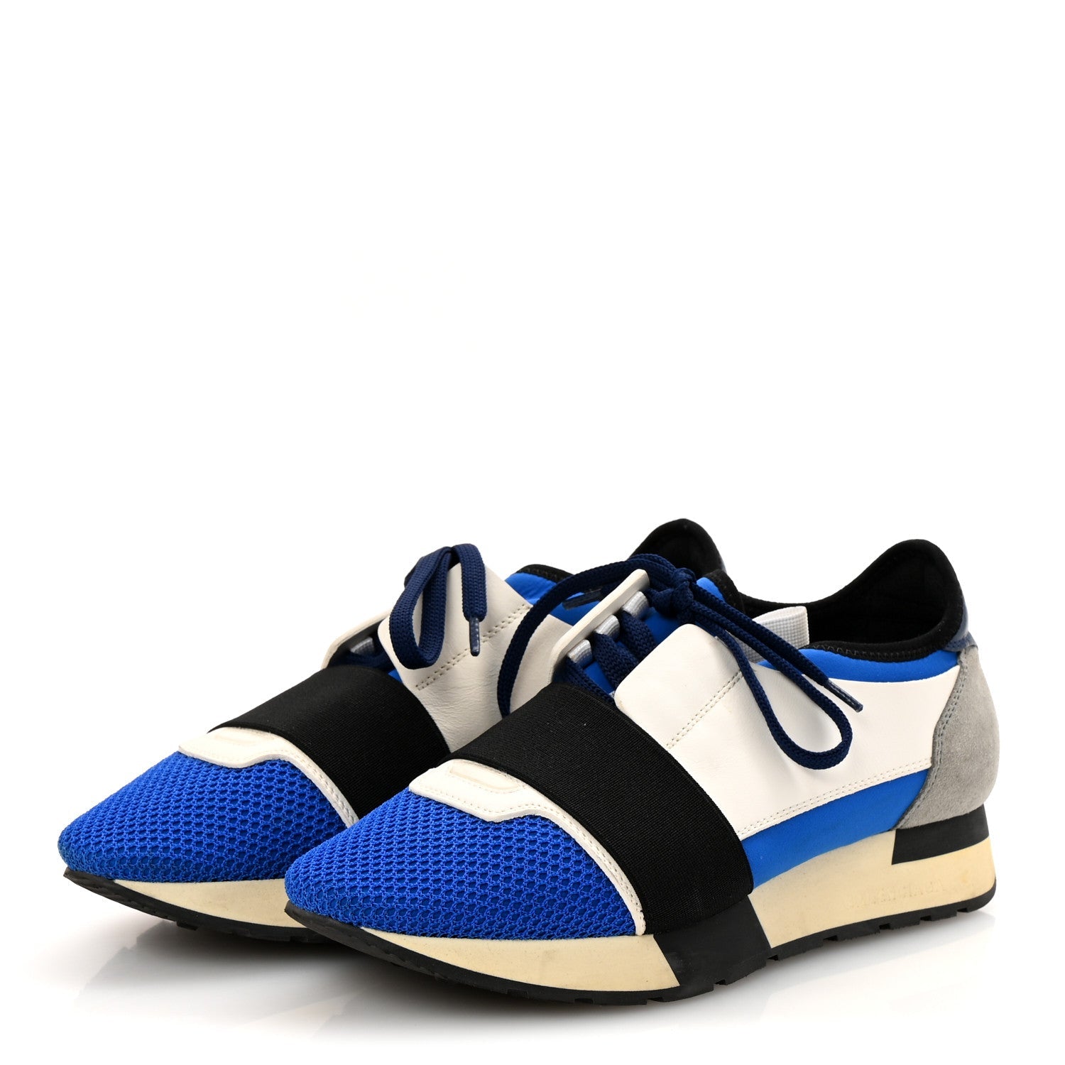 Balenciaga Mesh Neoprene Calfskin Suede Womens Race Runner Sneakers 37 Bleu Saphir White Black