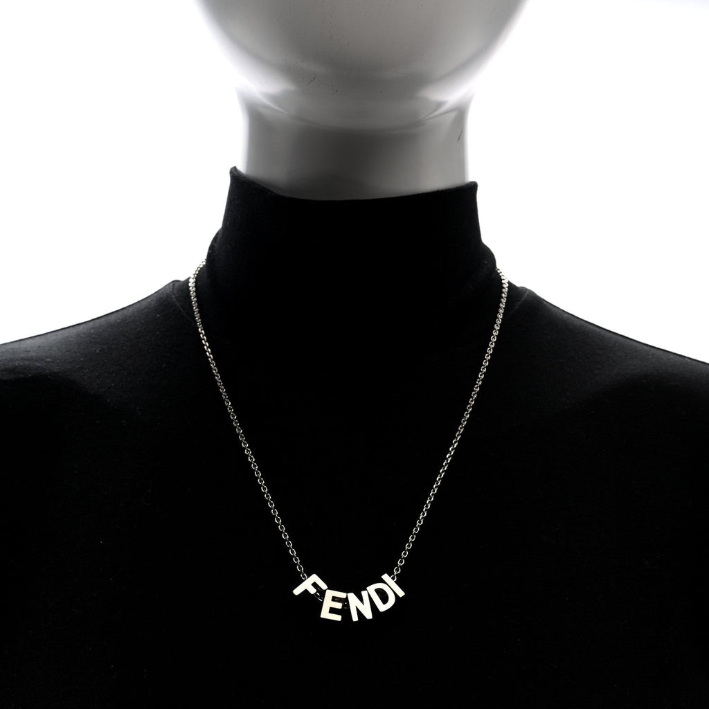 Fendi Metal Logo Charm Necklace Silver