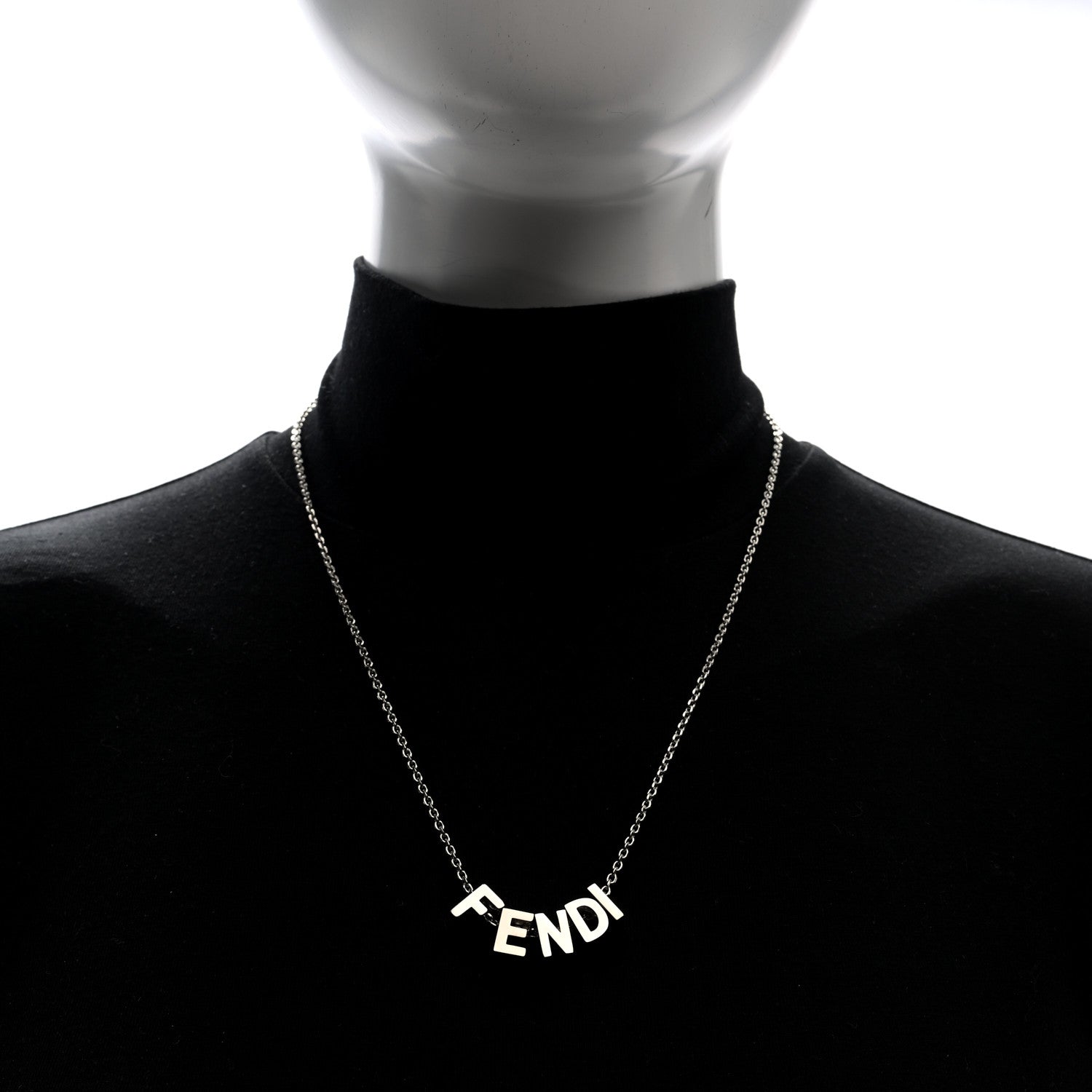 Fendi Metal Logo Charm Necklace Silver