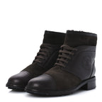 Chanel Suede Calfskin Shearling Cap Toe CC Short Boots 39 Brown