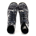 Chanel Suede Calfskin Printed CC 31 Rue Cambon Lace Up Combat Boots 36 White Navy