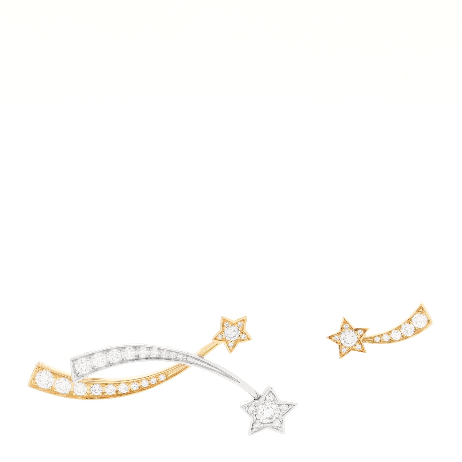 Chanel 18K Yellow White Gold Diamond Etoile Filante Earrings
