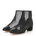 Chanel Mesh Suede Cap Toe Embellished Short Boots 35.5 Black