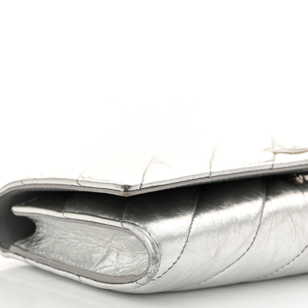 Balenciaga Metallic Calfskin Quilted Crush Wallet On Chain Silver