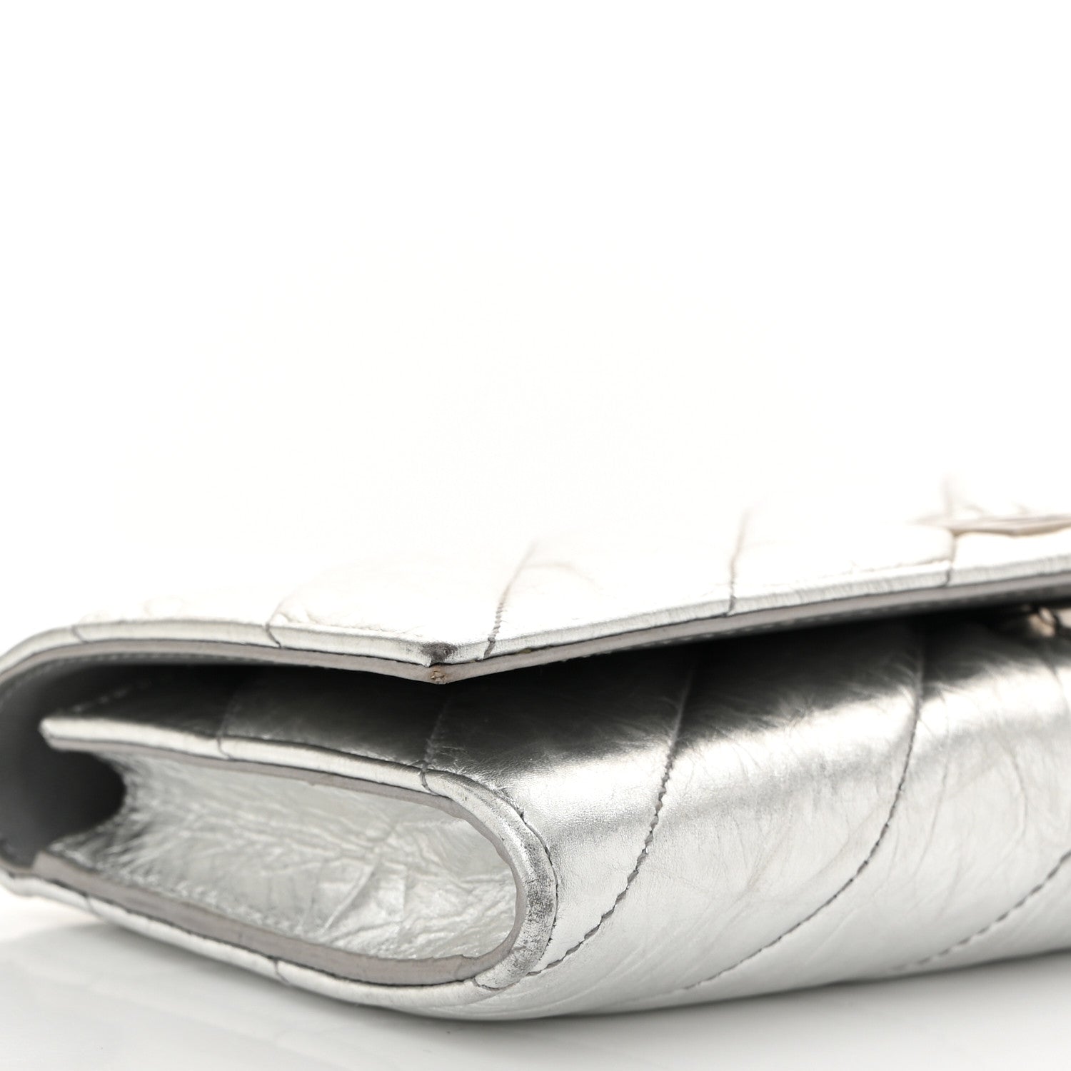 Balenciaga Metallic Calfskin Quilted Crush Wallet On Chain Silver