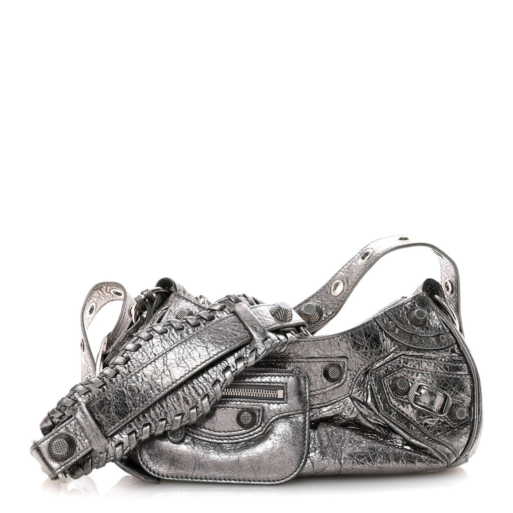 Balenciaga Metallic Agneau Arena Le Cagole Shoulder Bag XS Silver