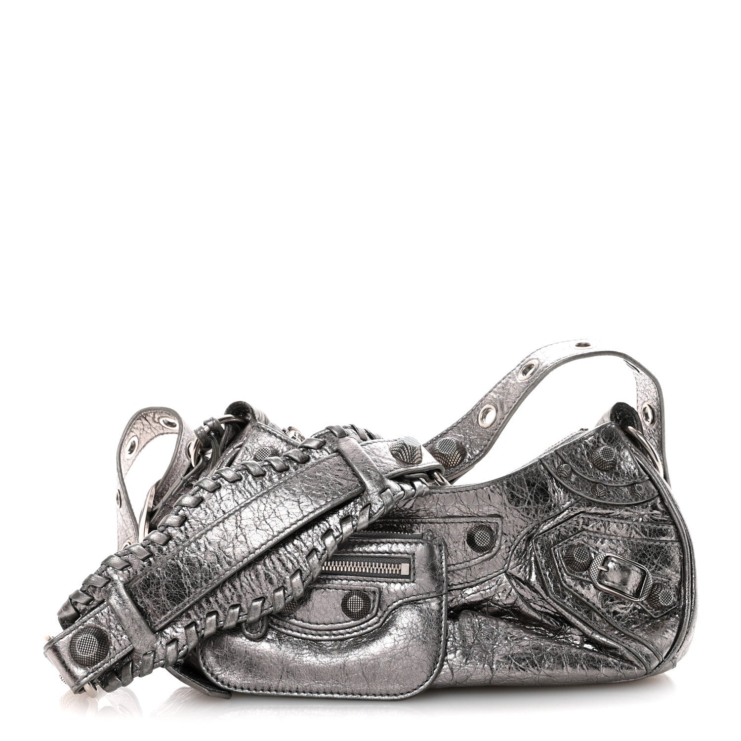 Balenciaga Metallic Agneau Arena Le Cagole Shoulder Bag XS Silver
