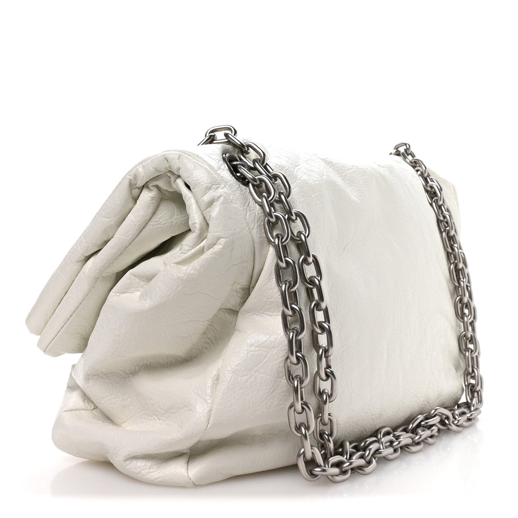 Balenciaga Arena Calfskin Nylon Medium Monaco Chain Shoulder Bag Optic White