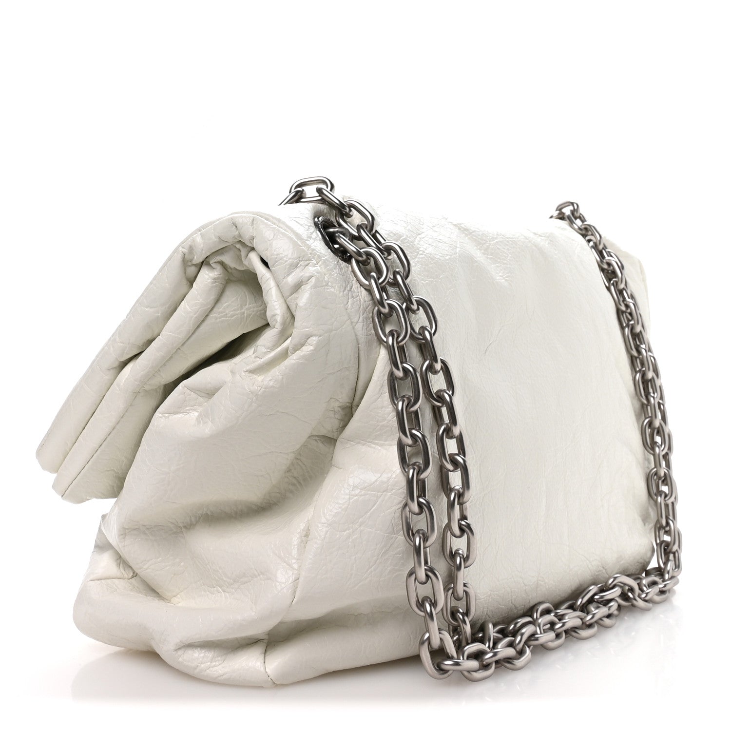 Balenciaga Arena Calfskin Nylon Medium Monaco Chain Shoulder Bag Optic White