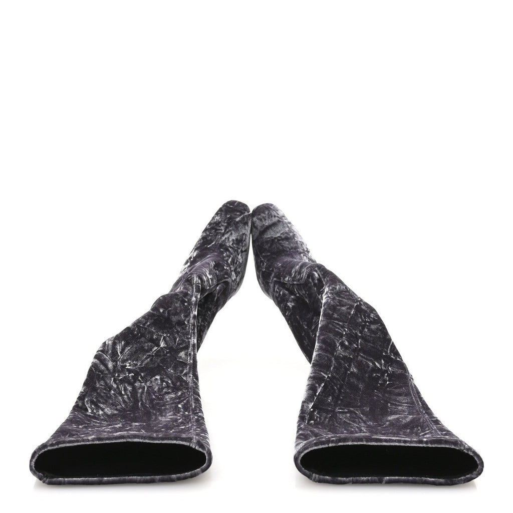 Saint Laurent Velvet Ella Knee High Boots 37.5 Cool Grey