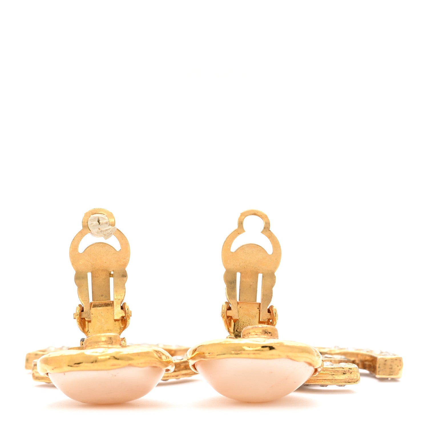 Chanel Pearl Crystal CC Drop Clip On Earrings Gold